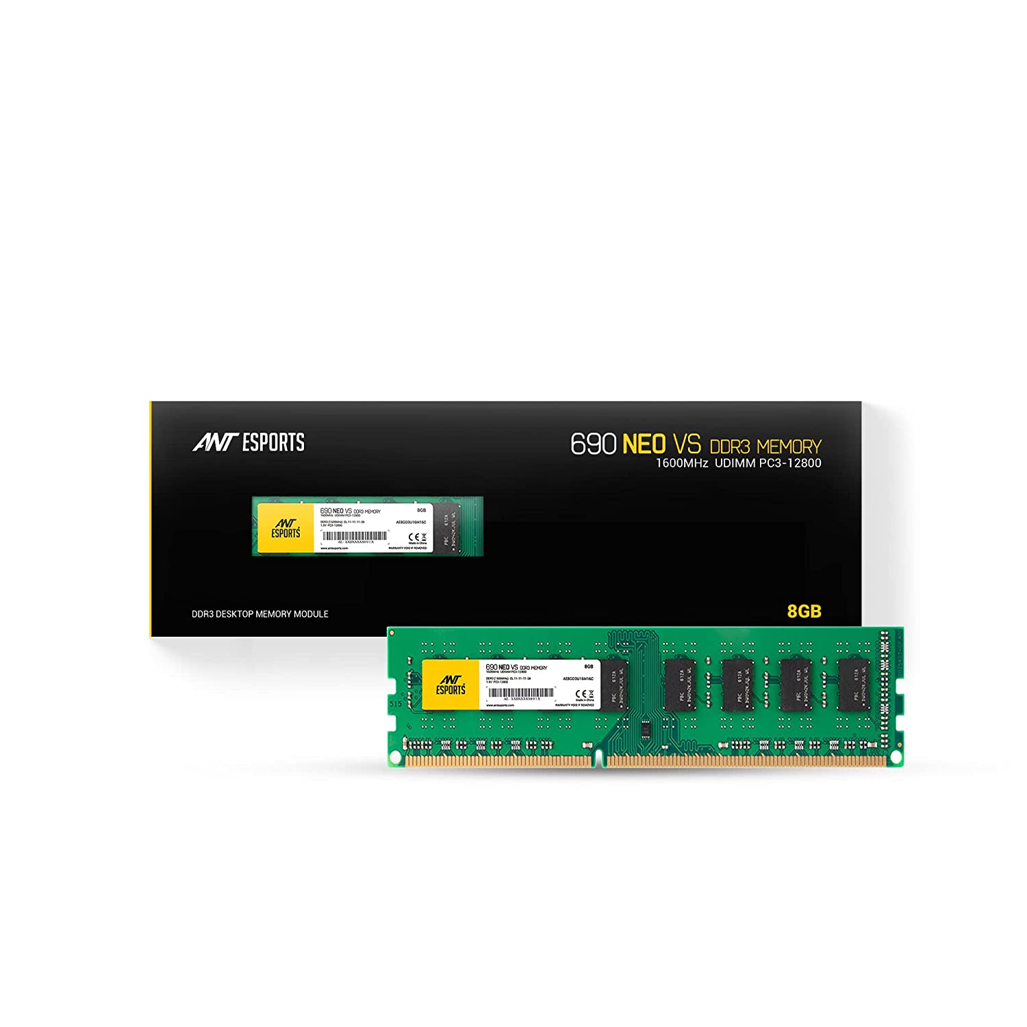 Ant Esports 690 NEO VS 8GB (1 * 8GB) DDR3 1600 MHz CL 11-11-11-28 U-DIMM Desktop Memory - AE8GD3U16M16C
